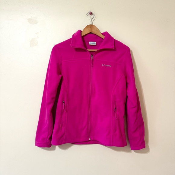 Columbia Fleece Zip Up Sweater Jacket Hot Pink Fuchsia Small - Picture 1 of 7